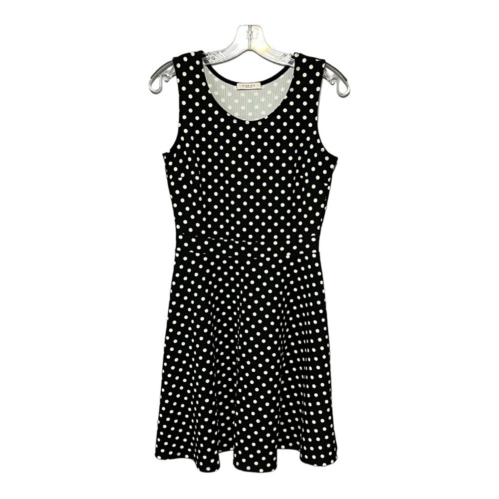 Gilli Polka Dot Tank Dress Black Ivory Sleeveless Scoop Neck Fit-n-Flare Small